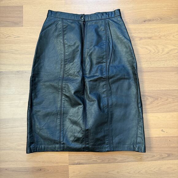 Women's Vintage 80's G-III Black Leather A-Line Retro City Skirt Sz XS (24 in) - Picture 1 of 7